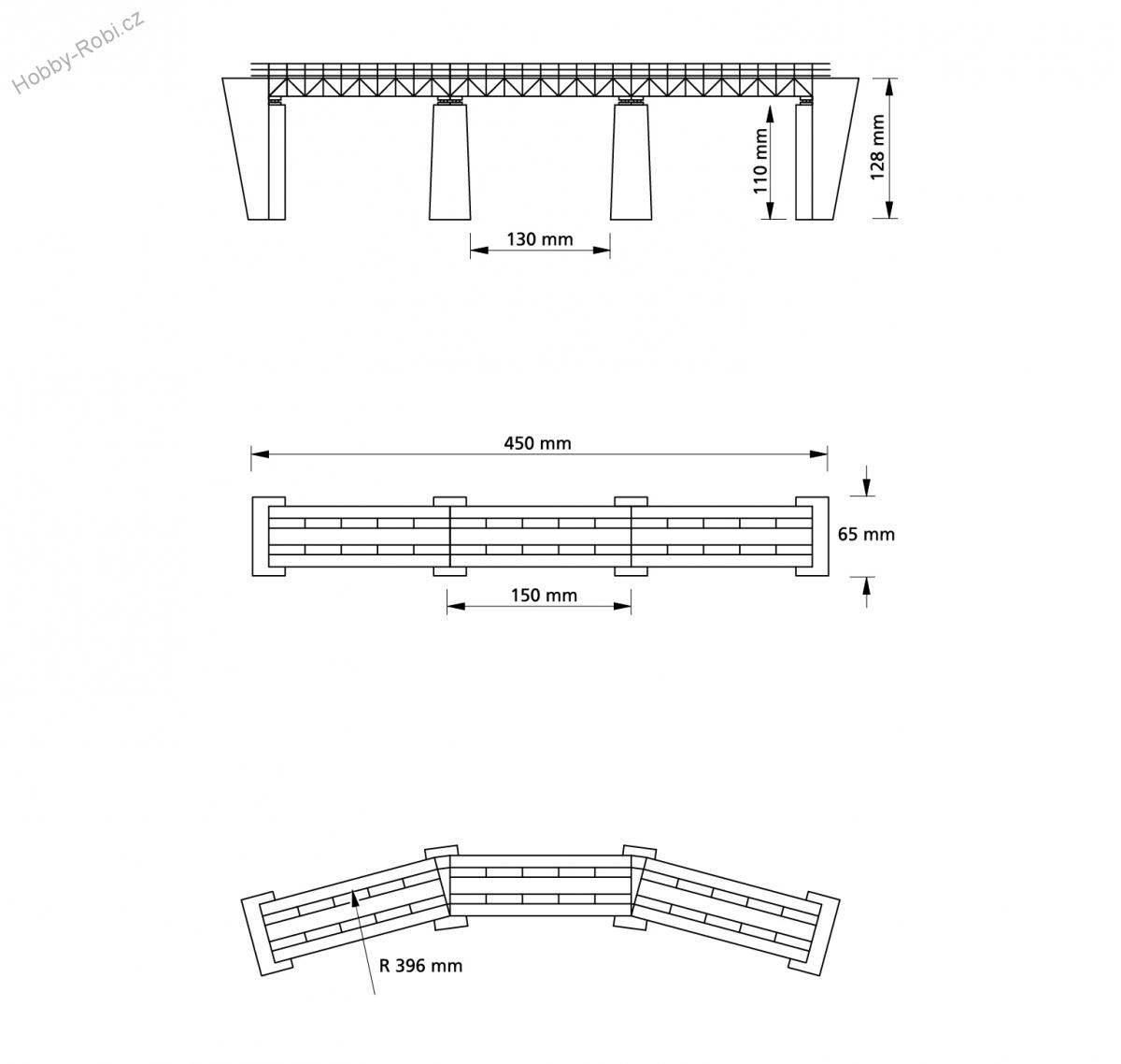 Most ocelový do oblouku nebo přímý TT - Auhagen 13325